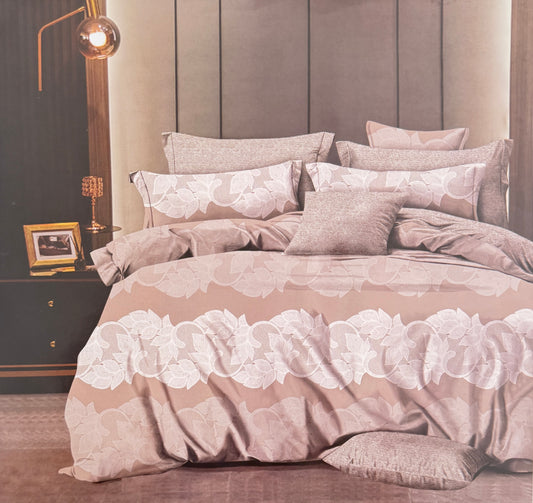 Lenjerie de pat din 6 piese bej cu motiv floral
