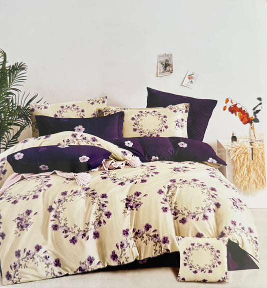 Lenjerie pat din 6 piese cu model floral mov