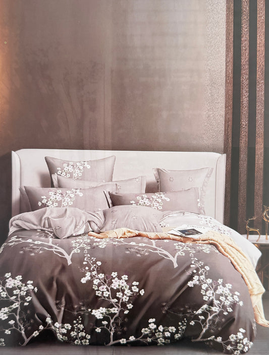 Lenjerie de pat din 6 piese mov cu motiv floral